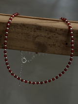 Silver925×天然石|レッドオニキスチョーカー ネックレス37.5cm〜41.5cm(Reeplushハンドメイド)チャーム追加可能