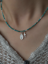 Silver925×天然石|12月誕生石 トルコ石(ターコイズ) ミニチャーム ネックレス 41cm(Reeplushハンドメイド)