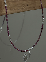 Silver925×天然石|7月誕生石 マダガスカル産ルビー ミニチャーム ネックレス 41cm(Reeplushハンドメイド)