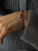 Silver925×天然石|モザンビーク産ガーネット ハート+クロスチャーム ブレスレット 16.5cm〜21cm(Reeplushハンドメイド)