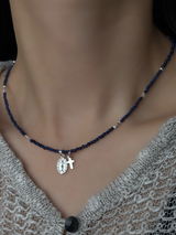 Silver925×天然石|12月誕生石 ラピスラズリ ミニチャーム ネックレス(Reeplushハンドメイド)