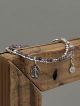 Silver925×天然石|8月誕生石 パープルスピネル2連 メダイブレスレット(Reeplushハンドメイド)