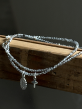 Silver925×天然石|4月誕生石 ダイヤモンドクォーツ ミニチャーム ネックレス 41cm(Reeplushハンドメイド)