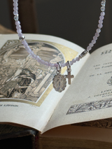 Silver925×天然石|9月誕生石 クンツァイト ミニチャーム ネックレス 41cm(Reeplushハンドメイド)