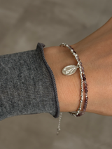 Silver925×天然石|8月誕生石 パープルスピネル2連 メダイブレスレット(Reeplushハンドメイド)