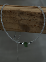 Silver925×天然石|ポイントトルマリン グレームーンストーン チョーカーネックレス 35cm〜38.5cm(Reeplushハンドメイド)