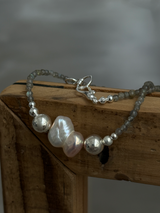 Silver925×天然石|ラブラドライトとバロックパールのチョーカーネックレス(Reeplushハンドメイド)