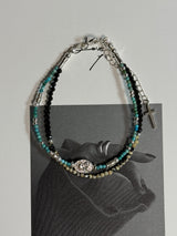 Silver925×天然石|ターコイズ×オニキス×大ルメシアンジャスパー2連 メダイブレスレット(Reeplushハンドメイド)