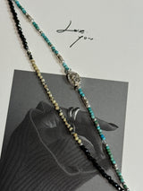 Silver925×天然石|ターコイズ×オニキス×大ルメシアンジャスパー2連 メダイブレスレット(Reeplushハンドメイド)