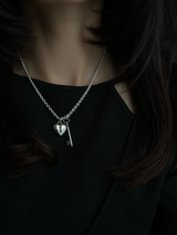 両サイド刻印可能【お好きな刻印お入れします】 Thick Heart padlock&key Pendant top SET