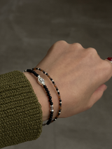 Silver925×天然石｜オニキス スモーキークォーツ ヘソナイト マリア様 2連ブレスレット（Reeplushハンドメイド）