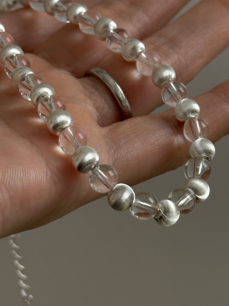Crystal×silver Ball beads necklace
