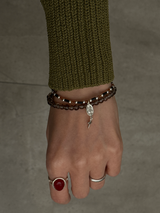 Silver925×天然石｜スモーキークォーツ オニキス ヘソナイト メダイ×ミニクロスチャーム 2連ブレスレット（Reeplushハンドメイド）