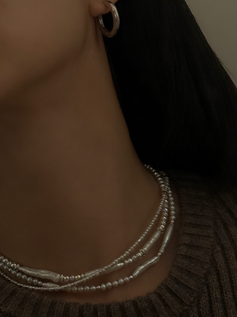 Silver925×天然石｜バロックパールチョーカー ネックレス36cm〜40.5cm（Reeplushハンドメイド）