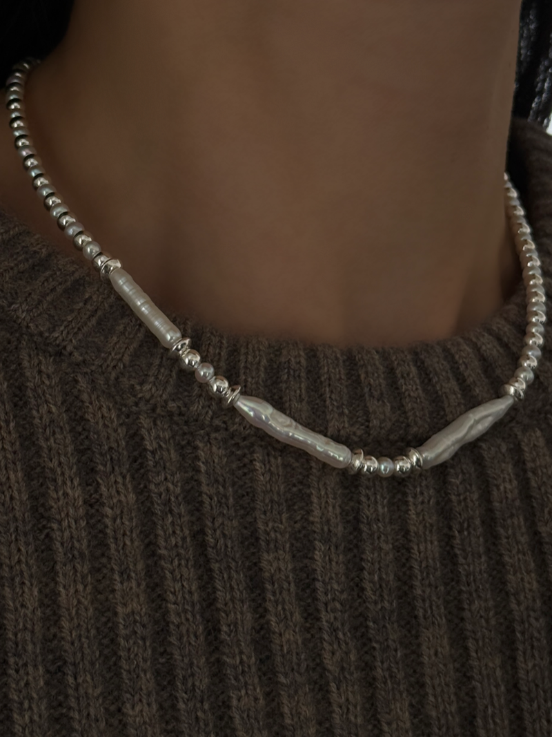 Silver925×天然石｜バロックパールチョーカー ネックレス36cm〜40.5cm（Reeplushハンドメイド）