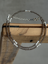 (再入荷)Silver925×天然石｜スモーキークォーツ +パール チョーカーネックレス（Reeplushハンドメイド）