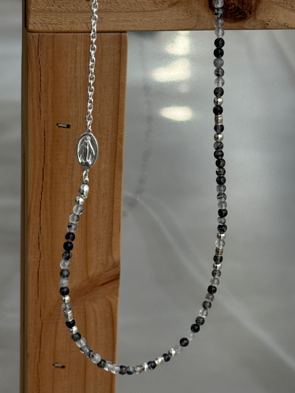 Silver925×天然石｜ブラックルチル チェーン切り替え メダイネックレス（Reeplushハンドメイド）
