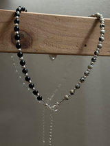 Silver925×天然石｜ダルメシアンジャスパー+オニキス ハートトップチョーカーネックレス 36cm〜39cm（Reeplushハンドメイド）