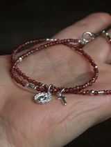 Silver925×天然石｜1月誕生石 ガーネット ミニチャーム ネックレス 41cmまたは41cm+アジャスター4.5cm（Reeplushハンドメイド）