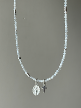 Silver925×天然石｜6月誕生石 ムーンストーン ミニチャーム ネックレス 41cmまたは41cm+アジャスター4.5cm（Reeplushハンドメイド）