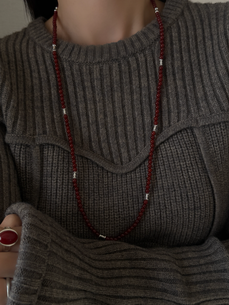 Silver925×天然石｜レッドオニキス オペラネックレス/ 約75cm（Reeplushハンドメイド）