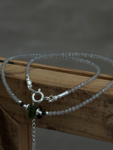 Silver925×天然石｜ポイントトルマリン グレームーンストーン チョーカーネックレス 35cm〜38.5cm（Reeplushハンドメイド）