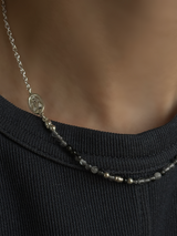 Silver925×天然石｜ブラックルチル チェーン切り替え メダイネックレス（Reeplushハンドメイド）