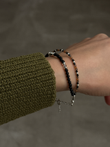 Silver925×天然石｜オニキス スモーキークォーツ ヘソナイト マリア様 2連ブレスレット（Reeplushハンドメイド）