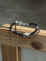 Silver925×天然石｜オニキス スモーキークォーツ ヘソナイト マリア様 2連ブレスレット（Reeplushハンドメイド）