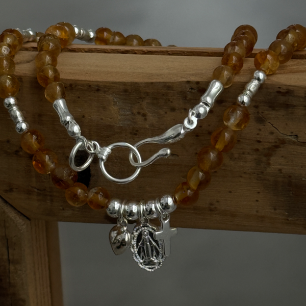 Silver925×天然石｜11月誕生石 シトリンチャーム ミニチョーカー