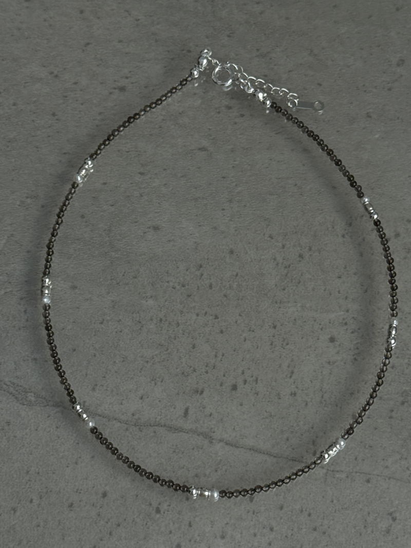 (再入荷)Silver925×天然石｜スモーキークォーツ +パール チョーカーネックレス（Reeplushハンドメイド）