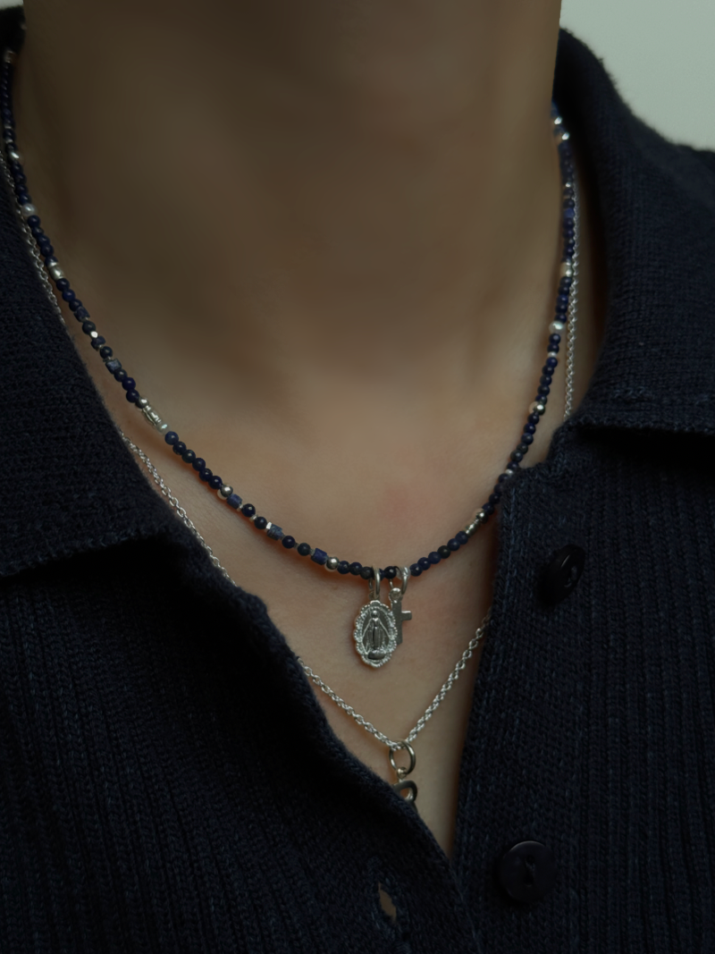 Silver925×天然石｜12月誕生石 ラピスラズリ ミニチャーム ネックレス（Reeplushハンドメイド）