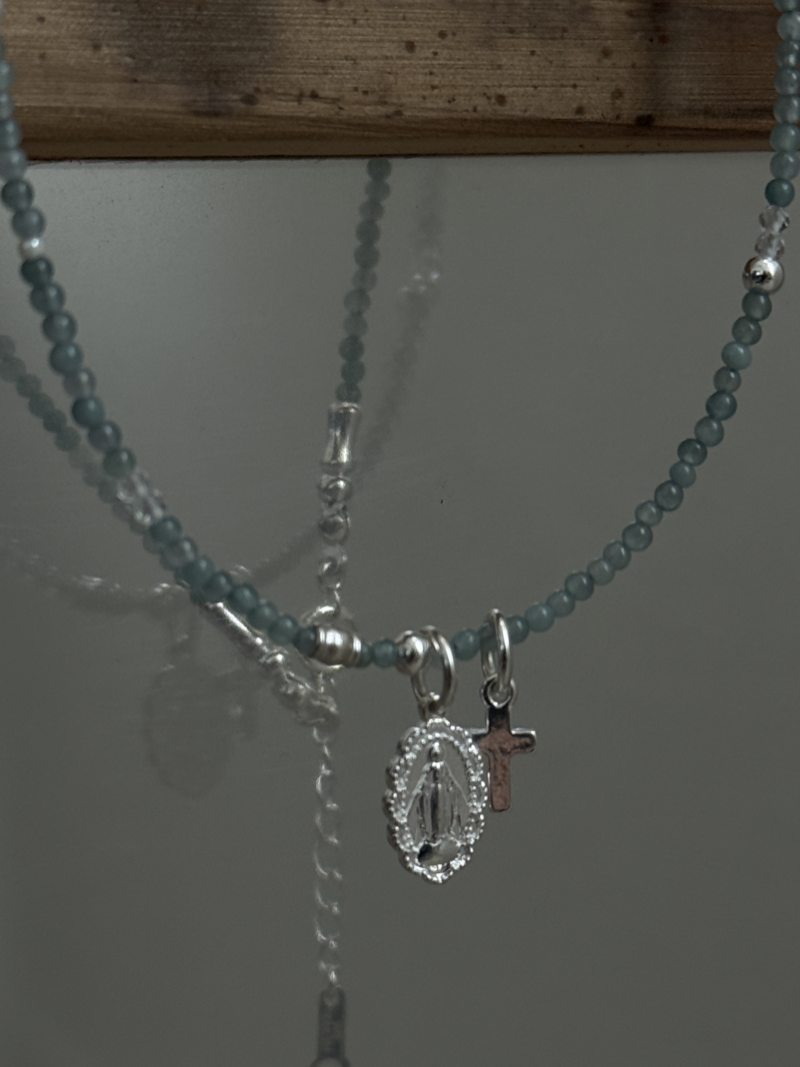Silver925×天然石｜5月誕生石 ジェイダイト ミニチャーム ネックレス（Reeplushハンドメイド）