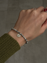 Silver925×天然石｜ダルメシアンジャスパー I love you ハート ブレスレット 17cm（Reeplushハンドメイド）