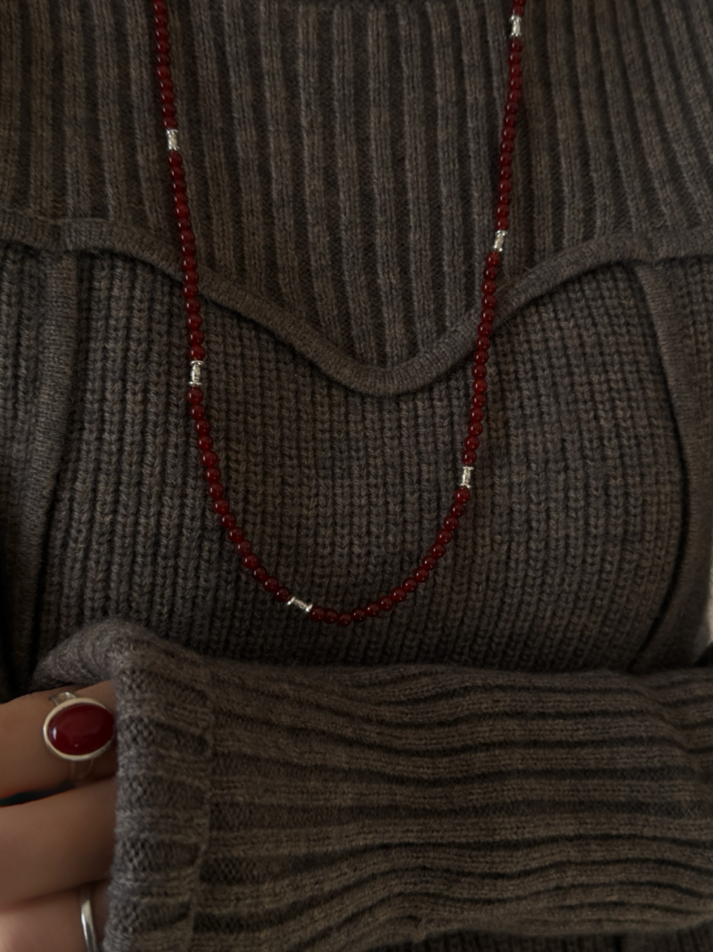 Silver925×天然石｜レッドオニキス オペラネックレス/ 約75cm（Reeplushハンドメイド）