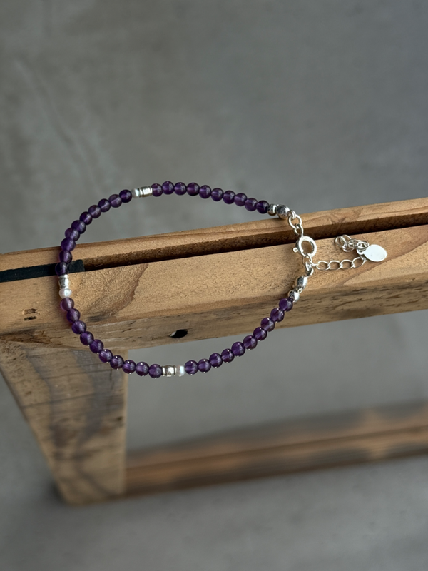 Silver925×天然石｜アメジスト×パール ブレスレット（Reeplushハンドメイド）