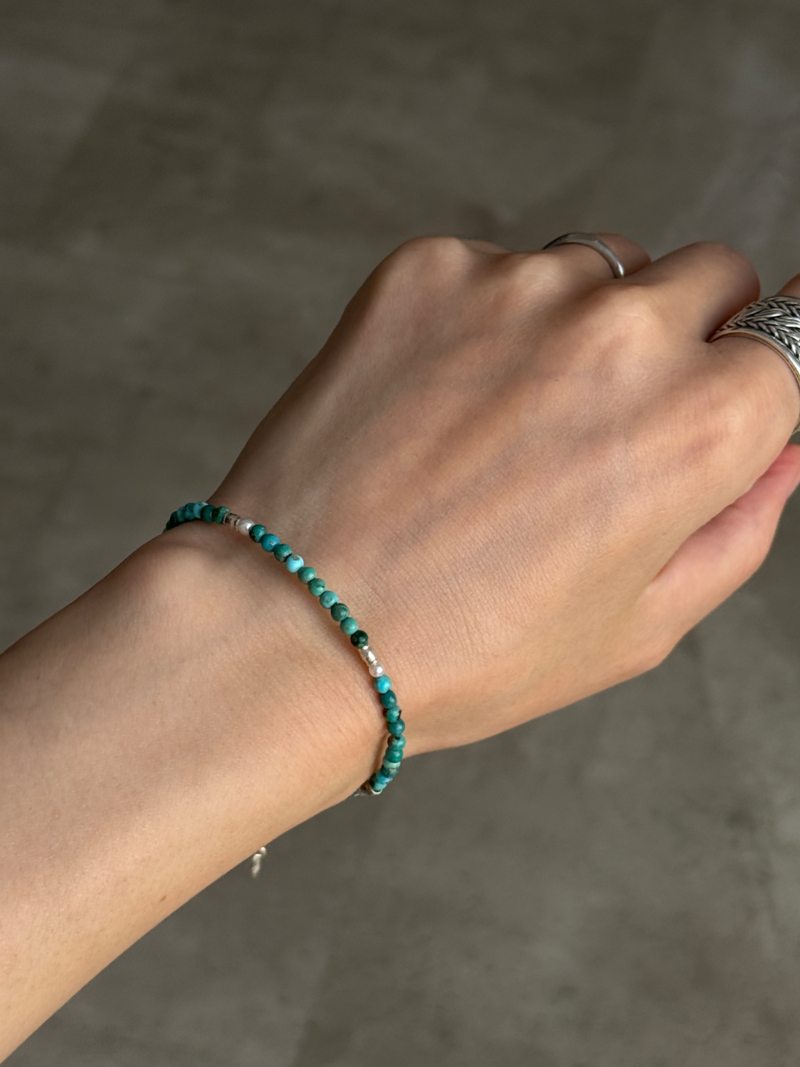 （再入荷）Silver925×天然石｜ターコイズ×パール ブレスレット（Reeplushハンドメイド）