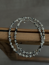 Silver925×天然石｜ダルメシアンジャスパー チョーカーネックレス約37.5cm〜41.5cm（Reeplushハンドメイド）