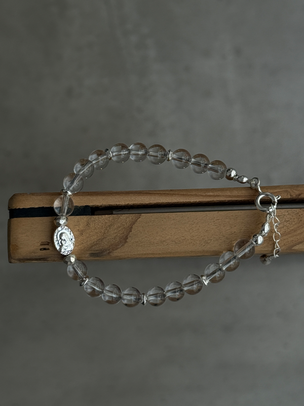 【再入荷】Silver925×天然石｜ロッククリスタル・マリア様ブレスレット（Reeplushハンドメイド）