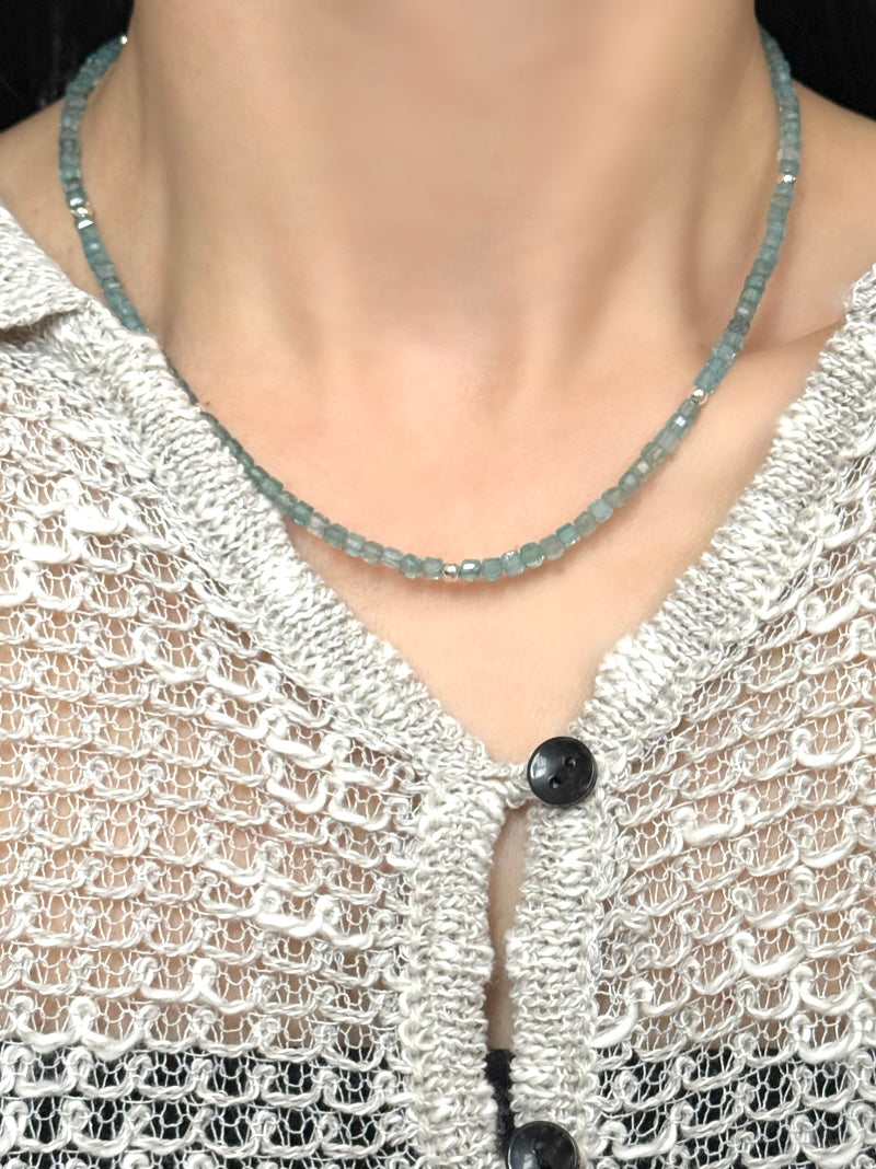 Silver925×天然石｜アパタイトキューブ ネックレス42cmまたは42cm+