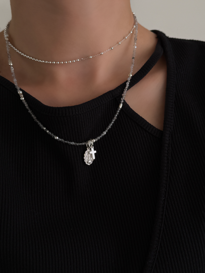 Silver925×天然石｜4月誕生石 ダイヤモンドクォーツ ミニチャーム ネックレス（Reeplushハンドメイド）