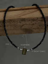 Silver925×天然石｜ポイントトルマリン オニキス チョーカーネックレス 35cm〜38.5cm（Reeplushハンドメイド）