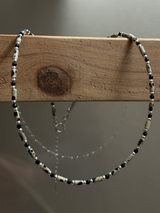 Silver925×天然石｜ダルメシアンジャスパー+オニキス チョーカーネックレス 37.5cm〜41cm（Reeplushハンドメイド）