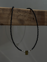 Silver925×天然石｜ポイントトルマリン オニキス チョーカーネックレス 35cm〜38.5cm（Reeplushハンドメイド）