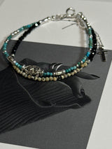 Silver925×天然石｜ターコイズ×オニキス×大ルメシアンジャスパー2連 メダイブレスレット（Reeplushハンドメイド）