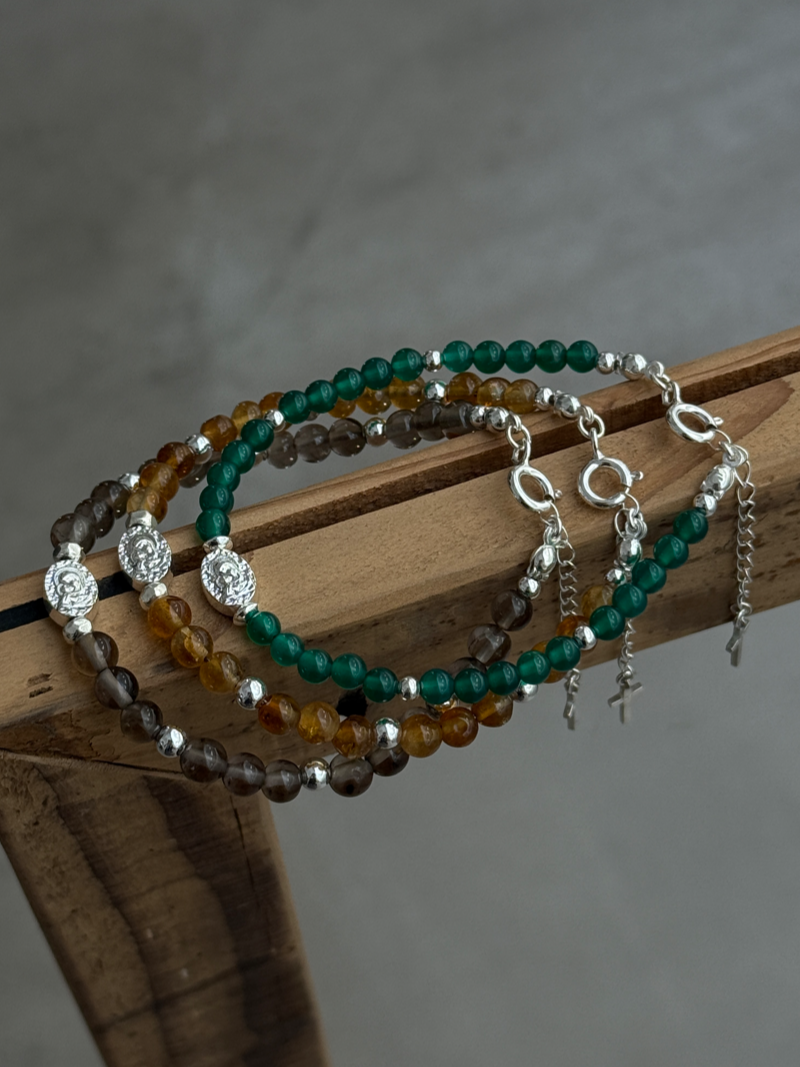 Silver925×天然石｜シトリン +マリア様ブレスレット（Reeplushハンドメイド）