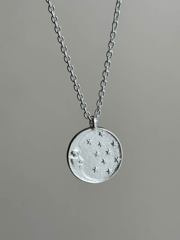 Moon&Star Round plate necklace 40cm