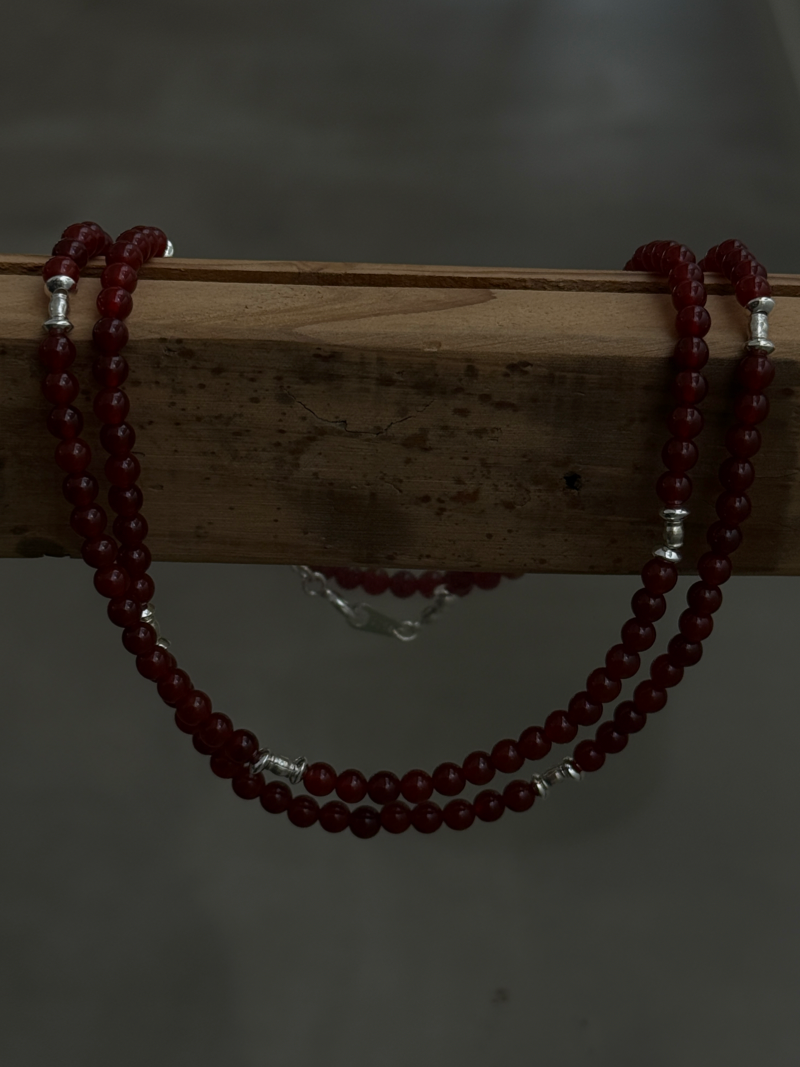 Silver925×天然石｜レッドオニキス オペラネックレス/ 約75cm（Reeplushハンドメイド）