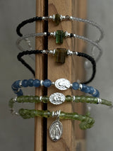 Silver925×天然石｜ポイントトルマリン グレームーンストーン×オニキス ブレスレット（Reeplushハンドメイド）