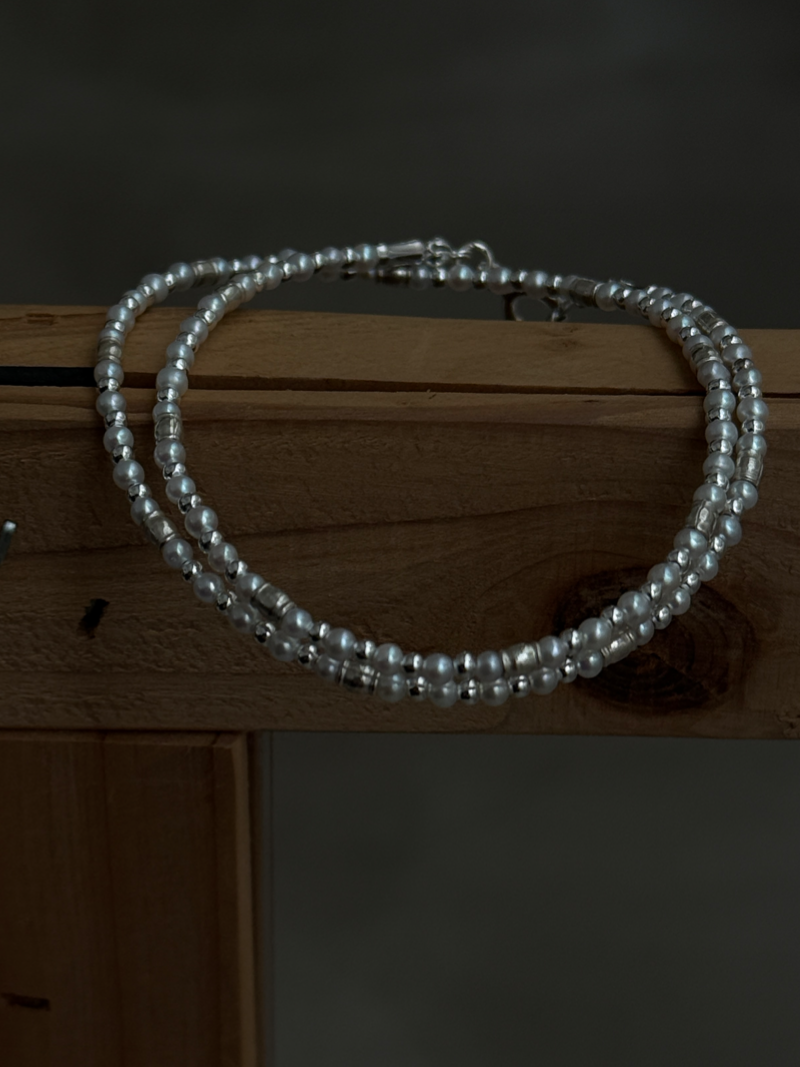 Silver925×天然石｜2.8mm バロックパールチョーカー ネックレス37.5cm〜42cm（Reeplushハンドメイド）軽量チャーム追加可能